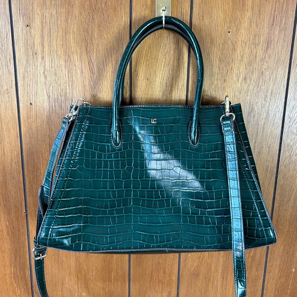 Liz Claiborne Vintage Emerald Green Croc Embossed Satchel Crossbody Bag